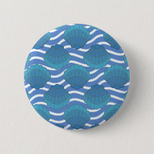 Vintage Seashell And Waves Pattern 6 Cm Round Badge