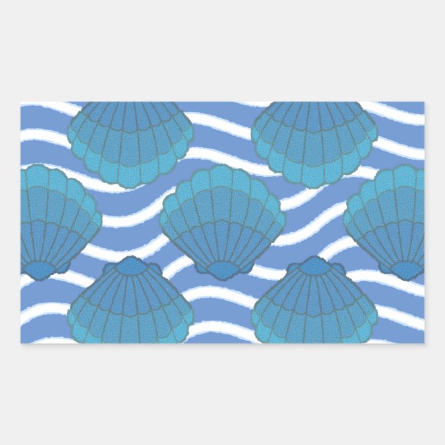 Vintage Seashell And Waves Pattern Rectangular Sticker (Front)