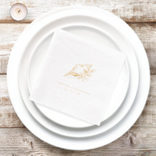 Vintage Seashell Coastal Wedding Foil Napkins