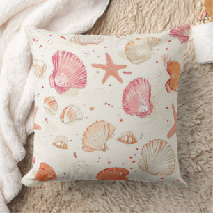 Vintage Seashell Coral Pink Terracotta Ivory Cushion