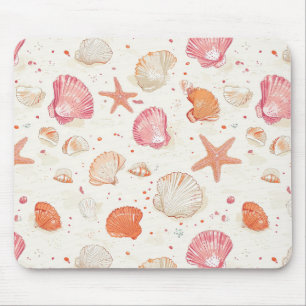 Vintage Seashell Coral Pink Terracotta Ivory Mouse Pad