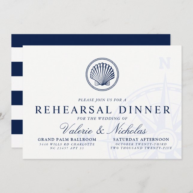 Vintage Seashell | Nautical Theme Rehearsal Dinner Invitation (Front/Back)