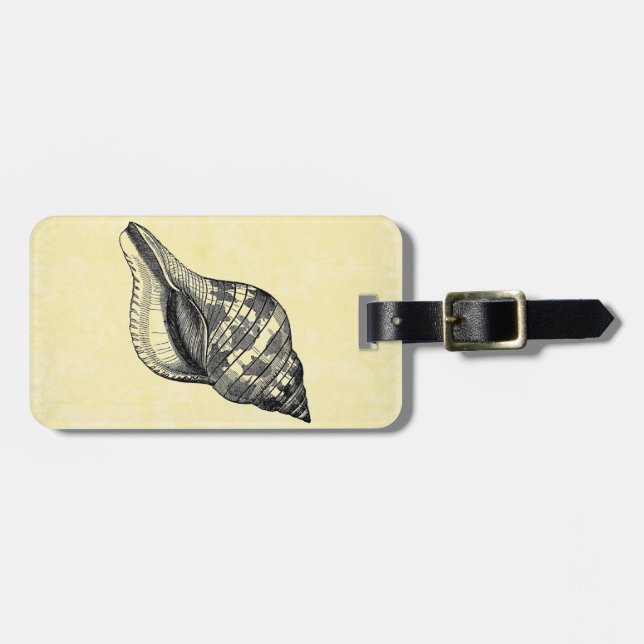 Vintage Seashell on Cream Luggage Tag (Front Horizontal)