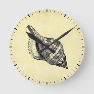 Vintage Seashell on Cream Round Clock