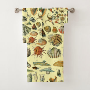 Vintage Seashell Print Adolphe Millot Coastal Bath Towel Set
