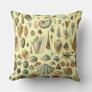 Vintage Seashell Print Adolphe Millot Coastal  Cushion