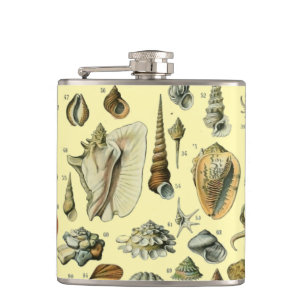 Vintage Seashell Print Adolphe Millot Coastal Hip Flask