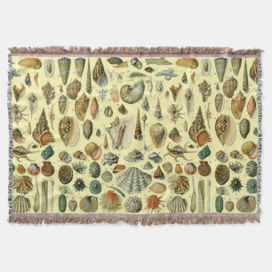 Vintage Seashell Print Adolphe Millot Coastal  Throw Blanket