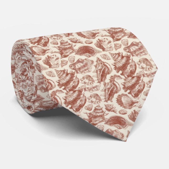 Vintage Seashell Toile Coastal Pattern (4) Tie (Rolled)