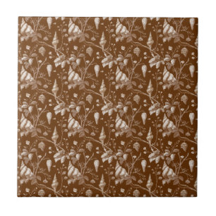 Vintage Seashell Toile Coastal Pattern Ceramic Tile