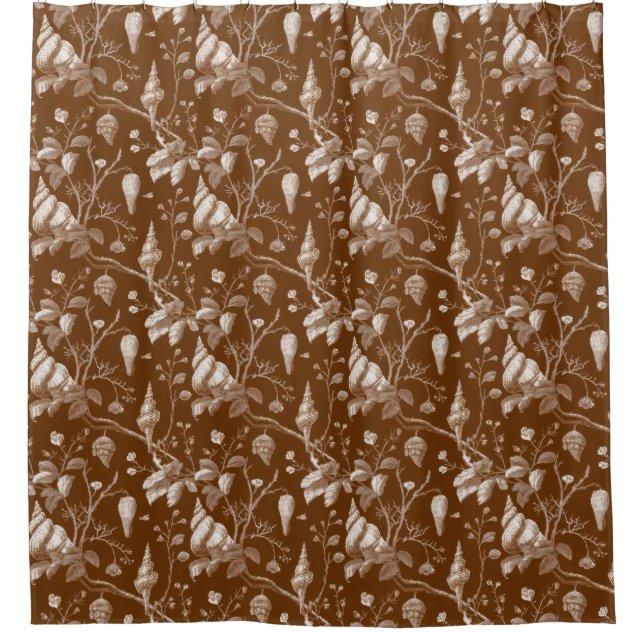 Vintage Seashell Toile Coastal Pattern Shower Curtain (Front)