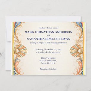 Vintage Seashell Wedding Coastal Luxury  Invitation