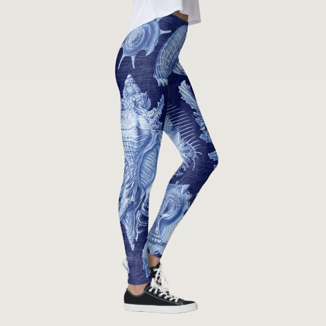 Vintage Seashells Blue Leggings (Right)