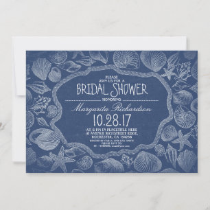 vintage seashells nautical beach bridal shower invitation