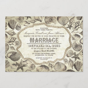 vintage seashells nautical beach wedding invites