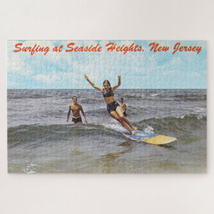 Vintage Seaside Heights New Jersey Surfing Art Jigsaw Puzzle