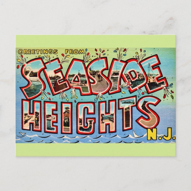 Vintage Seaside Heights NJ  Postcard (Front)