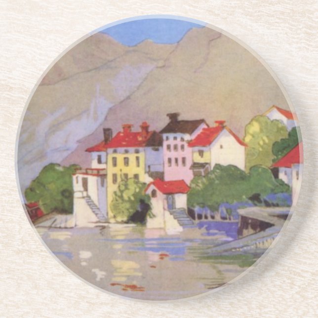 Vintage Seaside Village Italy Tourism Coaster (Front)