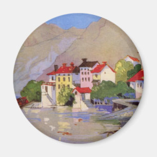 Vintage Seaside Village Italy Tourism Magnet