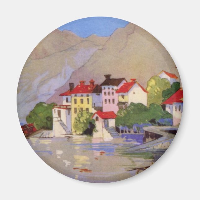 Vintage Seaside Village Italy Tourism Magnet (Front)