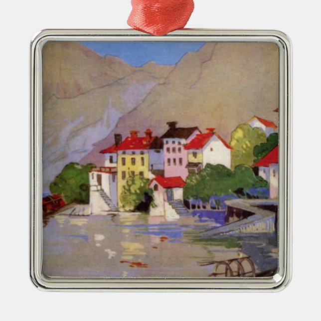 Vintage Seaside Village Italy Tourism Metal Ornament (Front)