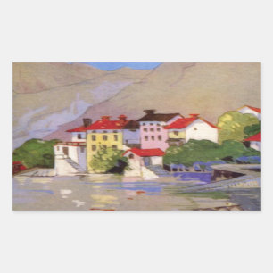 Vintage Seaside Village Italy Tourism Rectangular Sticker
