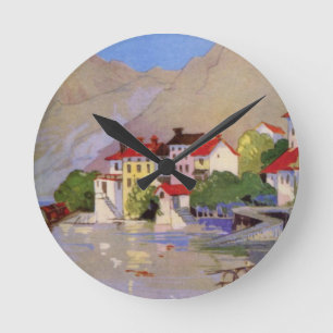 Vintage Seaside Village Italy Tourism Round Clock
