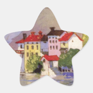Vintage Seaside Village Italy Tourism Star Sticker