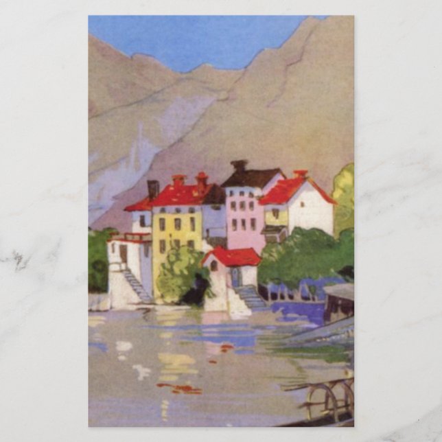 Vintage Seaside Village Italy Tourism Stationery (Front)