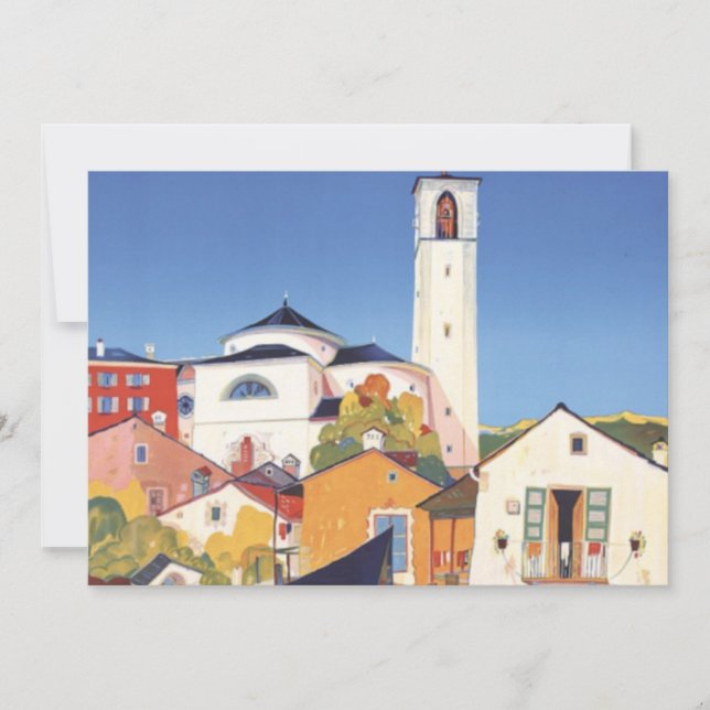 Vintage Seaside Village Italy Tourism Travel Card (Front)