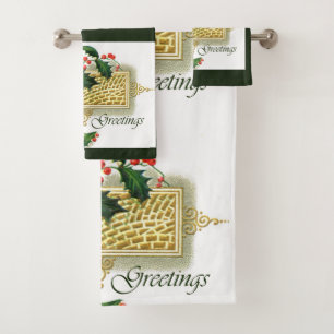 Vintage Seasons Greetings Christmas Bath Towel Set