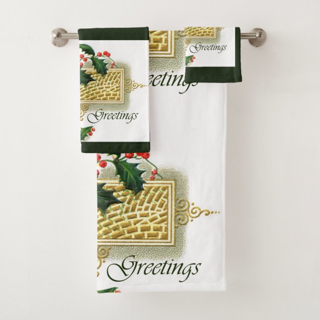 Vintage Seasons Greetings Christmas Bath Towel Set (Insitu)