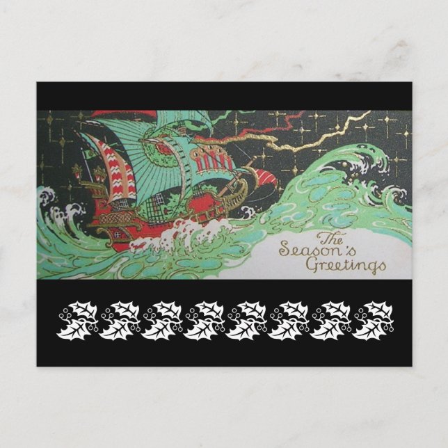 Vintage Season's Greetings Holiday Postcard (Front)