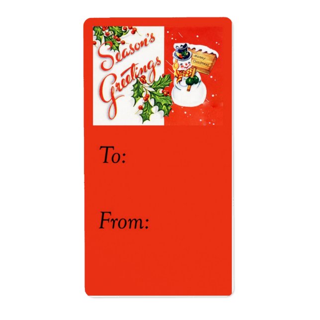 Vintage Season's Greetings Snowman Gift Tag (Front)