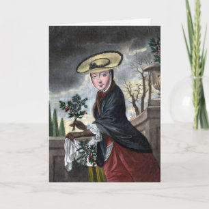 Vintage Season's Greetings: Woman picking Holly Holiday Card
