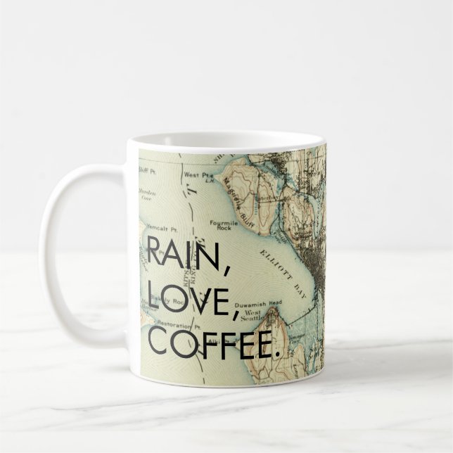 Vintage Seattle Rain Love Coffee Mug (Left)