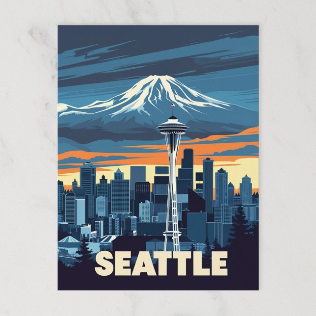 Vintage Seattle Skyline and Mount Rainier Postcard (Creator Uploaded)