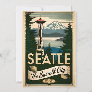 Vintage Seattle Washington Emerald City Retro Holiday Card
