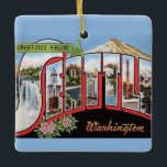 Vintage Seattle Washington Ornament<br><div class="desc">A vintage postcard greeting from Washington State repurposed on an ornament. Keep the image on the back or remove it and add your personal message.</div>
