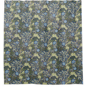 Vintage Seaweed Floral Pattern Blue Background  Shower Curtain