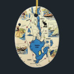 Vintage Sebago Lake Maine Ornament<br><div class="desc">A vintage,  colourfully illustrated postcard of the Sebago Lake region of Maine .</div>