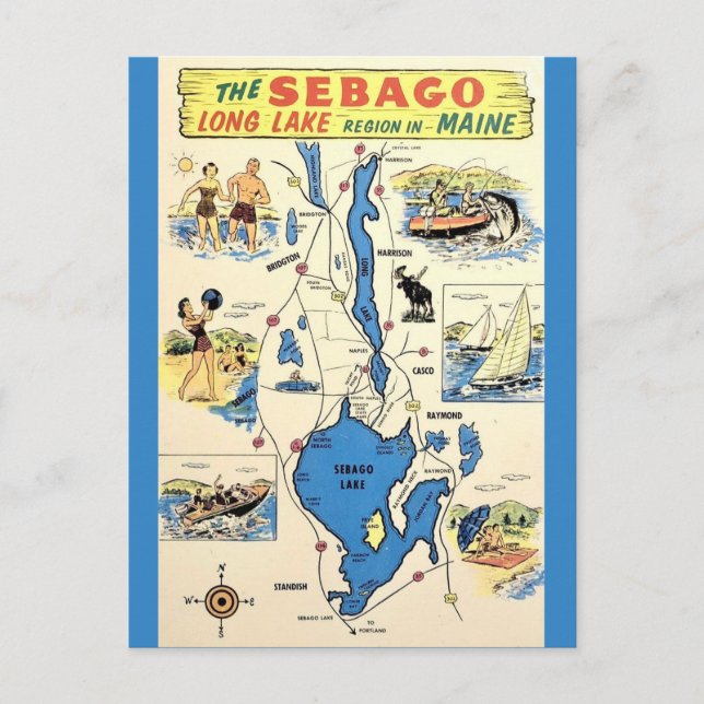 Vintage Sebago Lake Maine Postcard (Front)