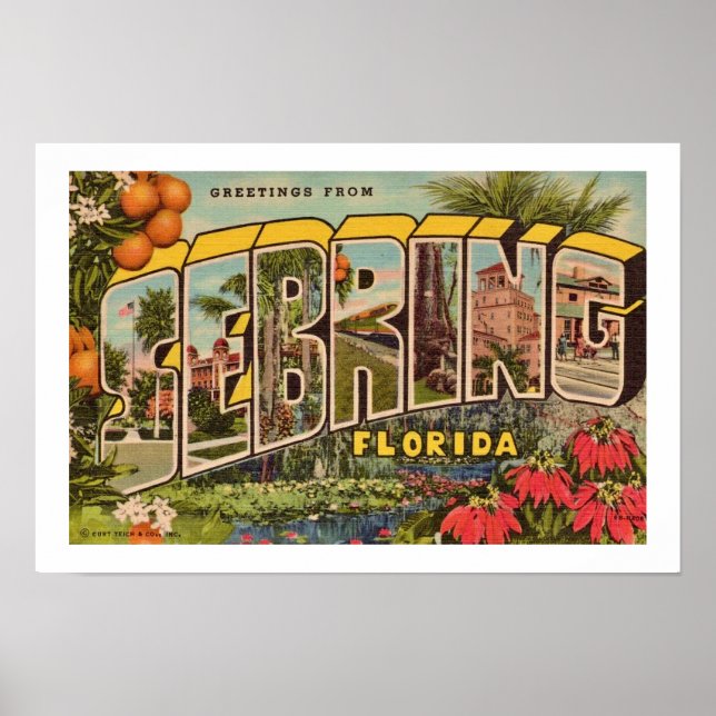 Vintage Sebring Florida Greeting Print (Front)