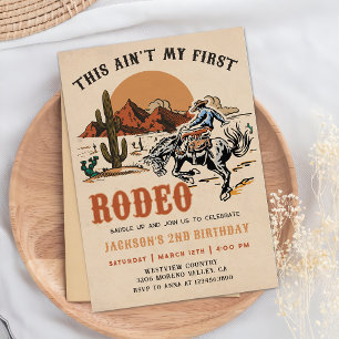 Vintage Second Rodeo Western Cowboy 2nd Birthday Invitation