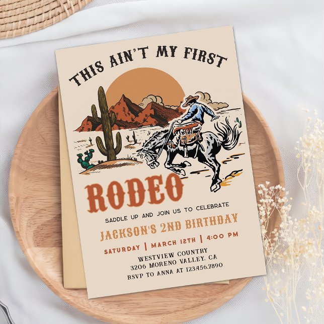 Vintage Second Rodeo Western Cowboy 2nd Birthday Invitation (Creator Uploaded)