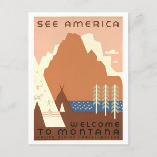 Vintage "See America" Montana Travel Poster Postcard