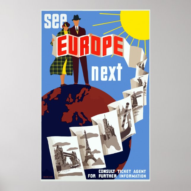 Vintage See Europe Next Travel Poster (Front)