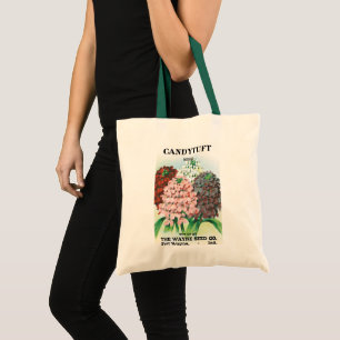 Vintage Seed Packet Art, Candytuft Garden Flowers Tote Bag