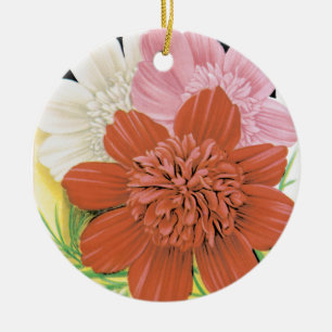 Vintage Seed Packet Art, Cosmos Garden Flowers Ceramic Ornament