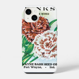 Vintage Seed Packet Art, Pinks Carnation Flowers iPhone 14 Case